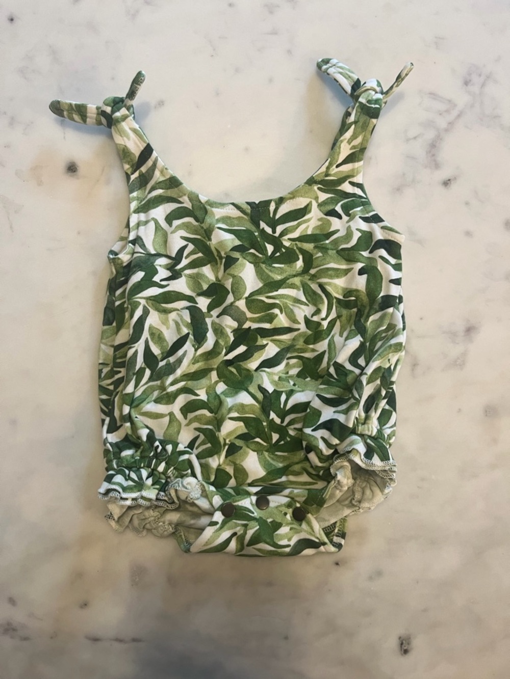 L'ovedbaby Green Leaf Print Tank Romper